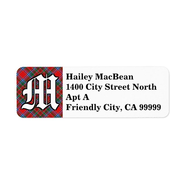 Regal Clan MacBean MacBain Tartan Monogram Label (Front)