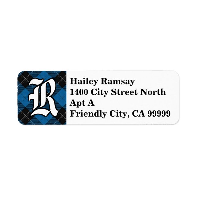Regal Clan Ramsay Blue and Black Tartan Monogram Label (Front)