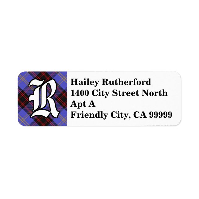 Regal Clan Rutherford Tartan Monogram Label (Front)