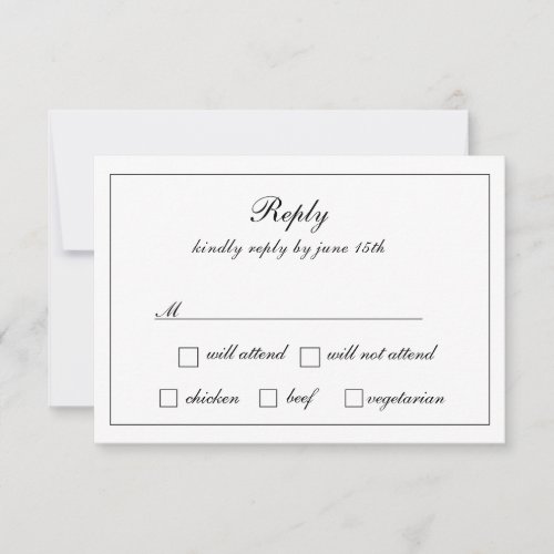 Regal Classic Formal Luxe Black  White Wedding  RSVP Card