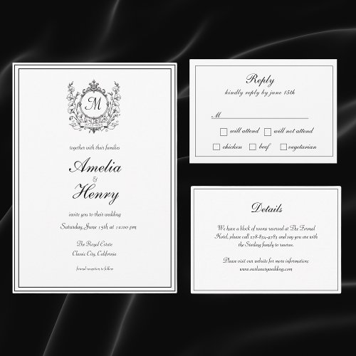 Regal Classic Formal Monogram Crest Wedding  Invitation