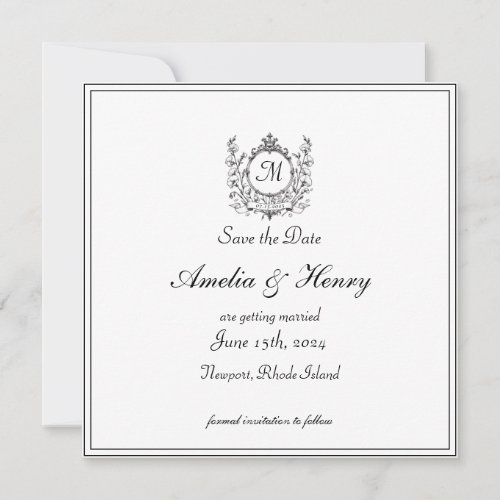 Regal Classic Formal Monogram Crest Wedding  Save The Date