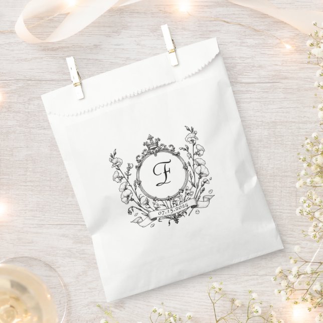 Regal Classic Monogram Crest Wedding Food  Favor Bag (Clipped)