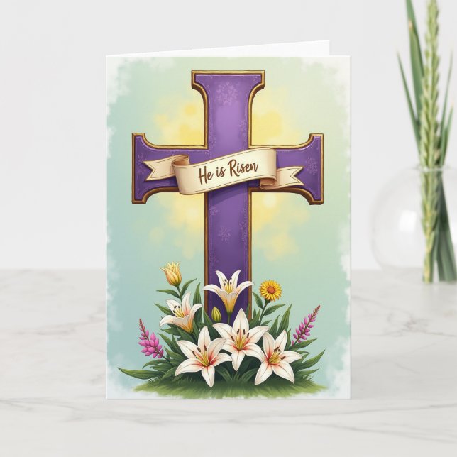 Regal Cross Floral Blessing Card (Front)