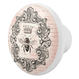 Regal Crown Queen Bee On French Handwriting Ceramic Knob