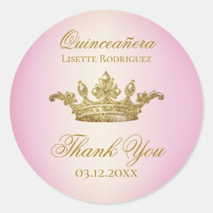 Regal Crown Quinceanera Thank You Classic Round Sticker