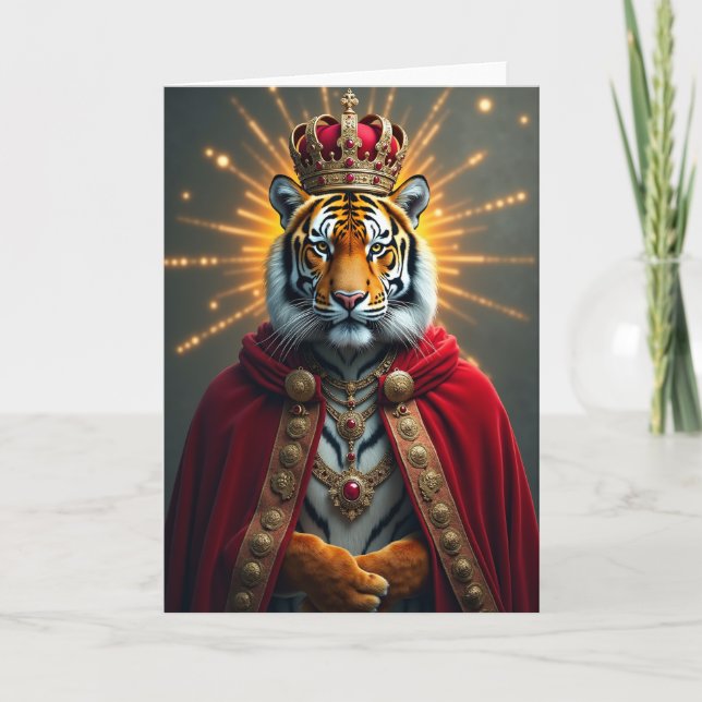 Regal Crowned Feline Birthday Card (Front)