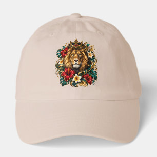 Regal Crowned Lion Tropical Floral Art Hat