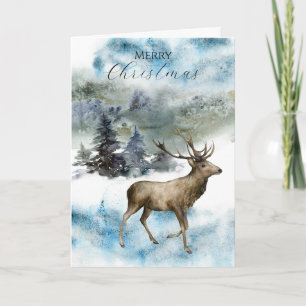 Regal Deer in a Snowy Woodland Christmas Card
