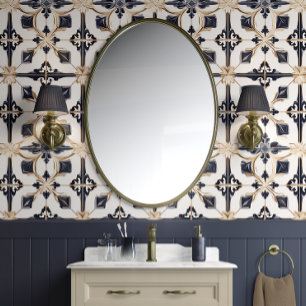 Regal Diamond Tiles - Navy and Gold - Traditional Wallpaper