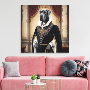 Regal Dog in Renaissance Attire - Digital Art for Canvas Print