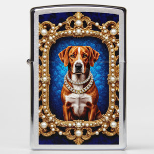 Regal Dog Portrait with Lavish Gold Frame Zippo Lighter