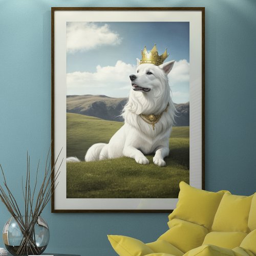 Regal Dog With Golden Crown Digital Art  Poster