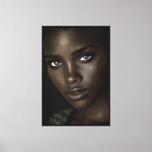 Regal Ebony Portrait Intense Gaze Gold Hoops Canvas Print