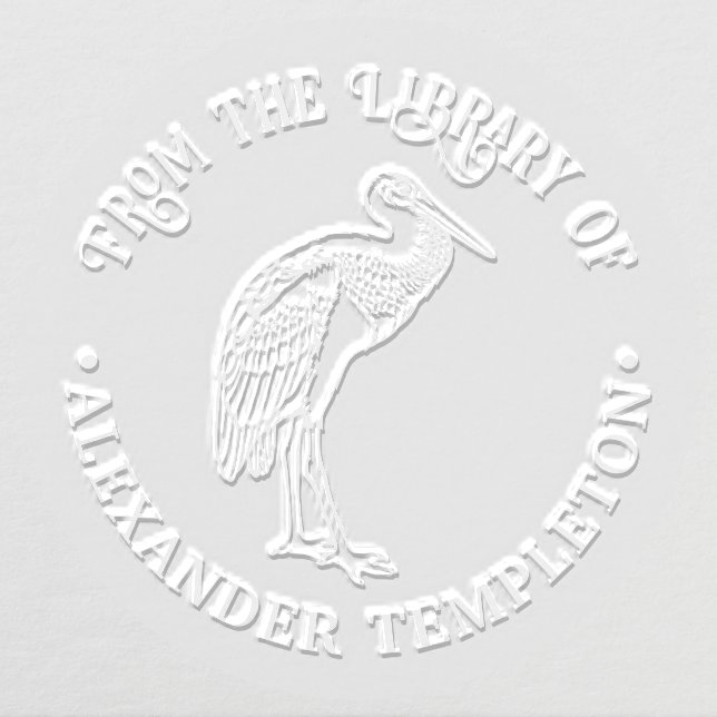 Regal Egret Bird Library Book Name Embosser (Design)