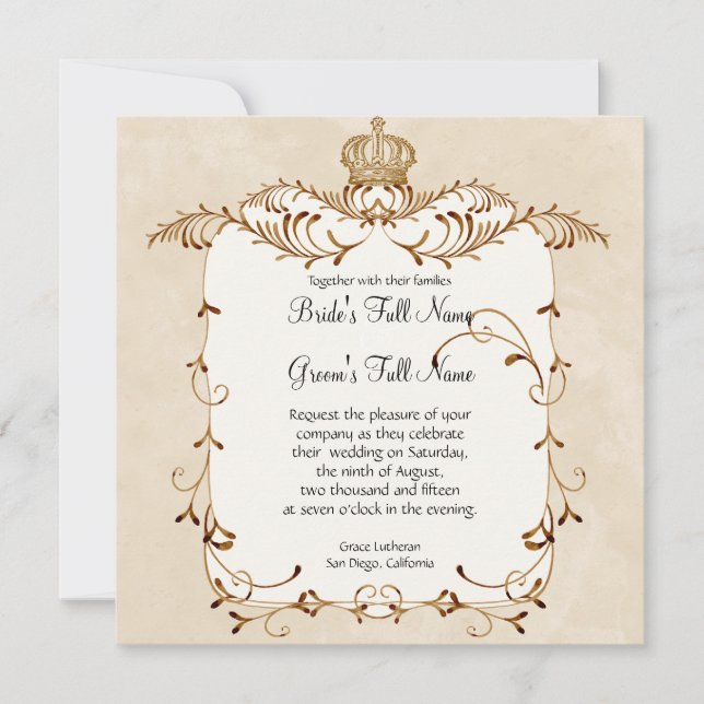 Regal Egrets, Swirls & Damask - Wedding Invitation (Front)