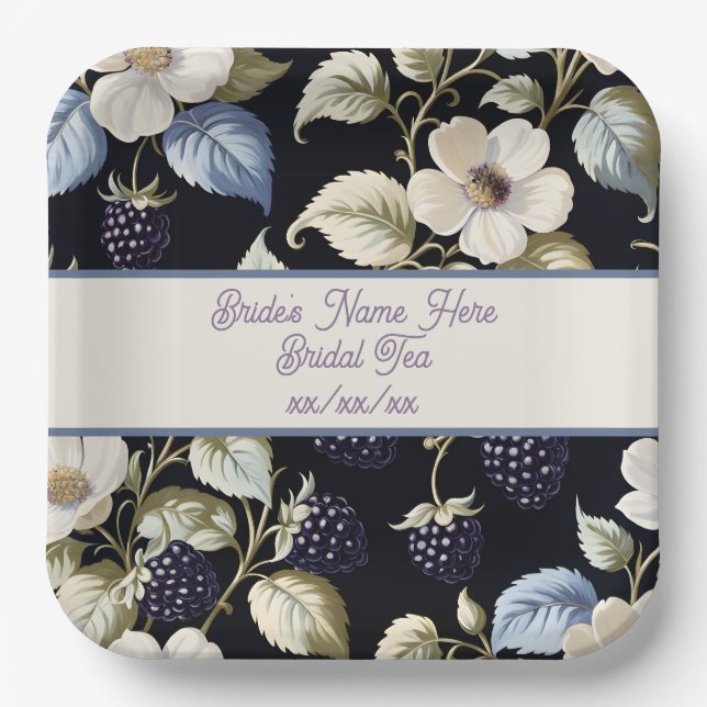 Regal Elegance Blackberry & Blooms Paper Plates (Front)