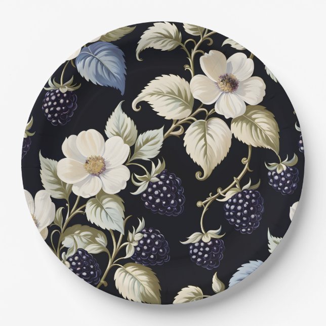 Regal Elegance Blackberry & Blooms Paper Plates (Front)