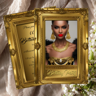 Regal Elegant Photo Birthday Party Gold Frame Invitation