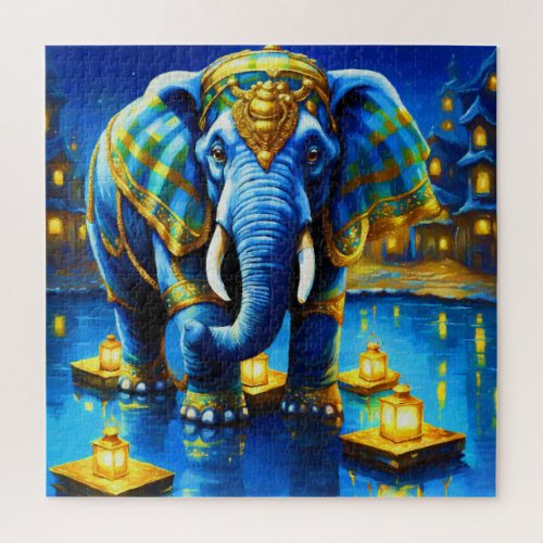 Regal Elephant In Blue Jigsaw Puzzle