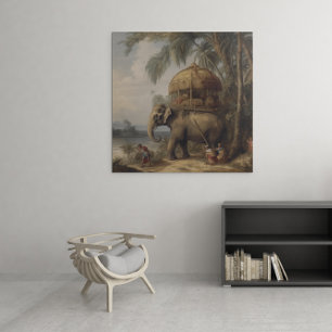 Regal Elephant & Tropical Riverbank Vintage  Canvas Print