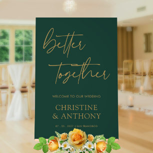 Regal Emerald Green & Gold Better Together Wedding Acrylic Sign