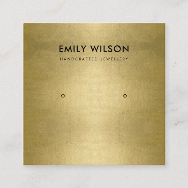 REGAL FAUX GOLD  FOIL STUD EARRING DISPLAY LOGO SQUARE BUSINESS CARD (Front)