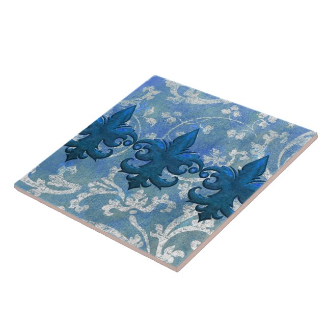 REGAL FLEURS: FASHIONABLE FRENCH BLUE CERAMIC TILE (Side)