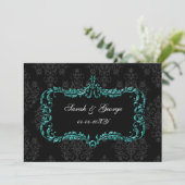 regal flourish black and aqua  save the date (Standing Front)