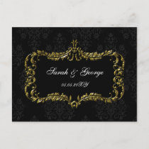 regal flourish black and gold damask rsvp invitation postcard