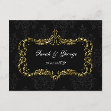regal flourish black and gold damask rsvp invitation postcard