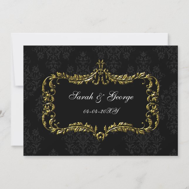regal flourish black and gold damask save the date (Front)