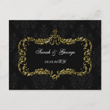 regal flourish black and gold damask save the date announcement postcard