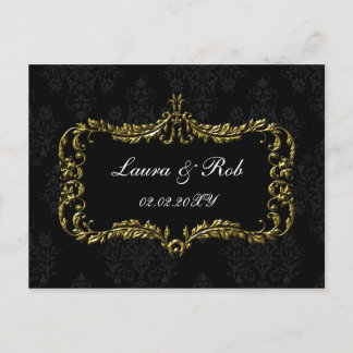 regal flourish black and gold damask thank you postcard