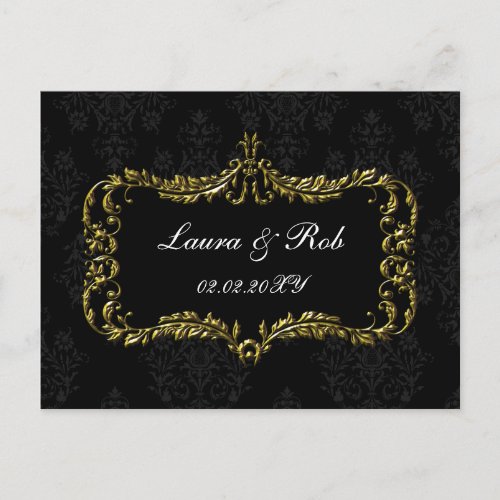 regal flourish black and gold damask thank you postcard