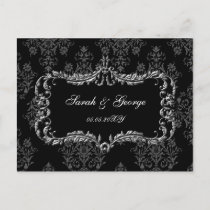 regal flourish black and gray damask rsvp invitation postcard