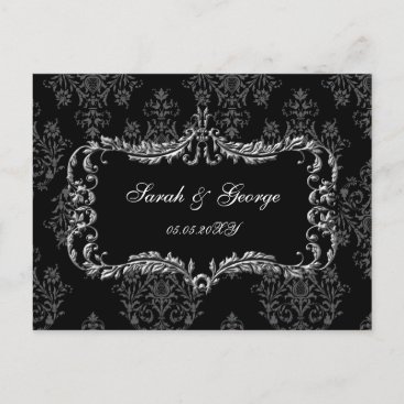 regal flourish black and gray damask rsvp invitation postcard