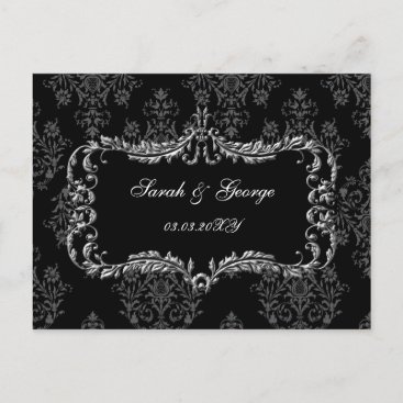 regal flourish black and gray  save the date announcement postcard