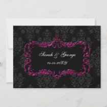 regal flourish black and pink damask save the date
