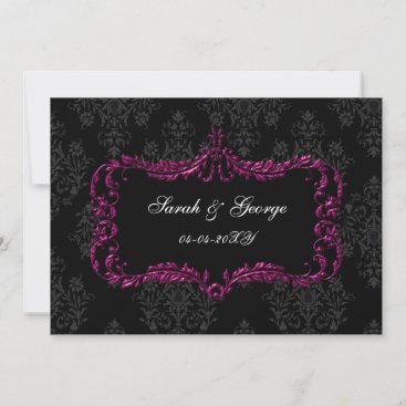 regal flourish black and pink damask save the date