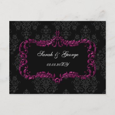 regal flourish black and pink damask save the date announcement postcard