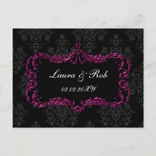 regal flourish black and pink damask thank you postcard