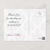 regal flourish black and pink damask thank you postcard (Back)