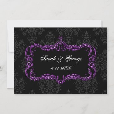 regal flourish black and purple damask invites