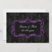 regal flourish black and purple damask thank you invitation