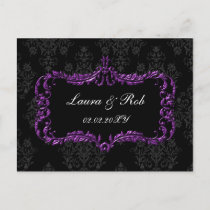 regal flourish black and purple damask thank you postcard