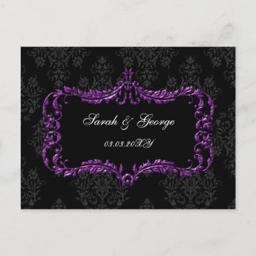regal flourish black and purple  save the date announcement postcard