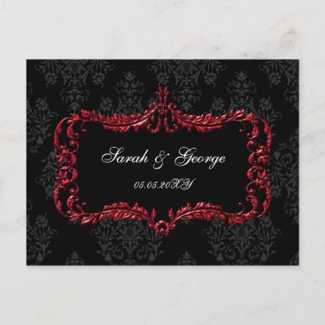 regal flourish black and red damask rsvp invitation postcard