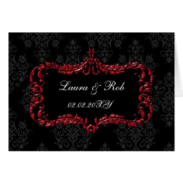 regal flourish black and red damask thank you