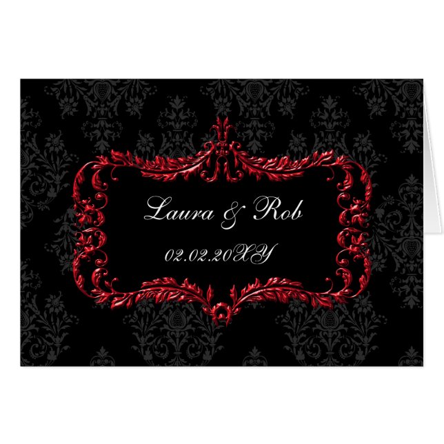 regal flourish black and red damask thank you (Front Horizontal)